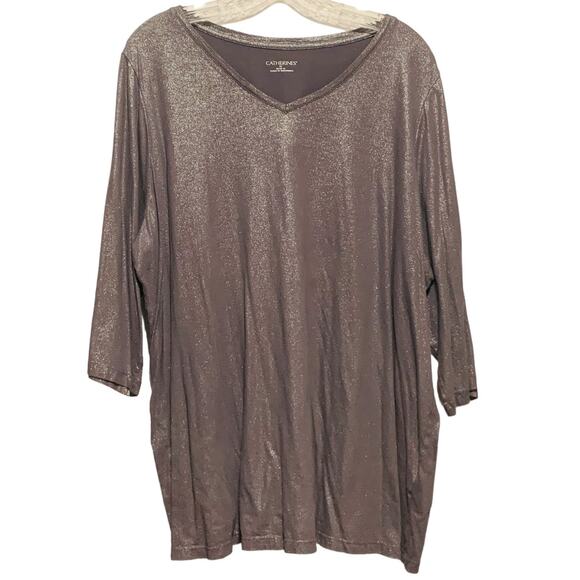 CATHERINES Top 1X 18/20W V-Neck Gray Sheen Modal Blend 3/4 Sleeves - Picture 1 of 7